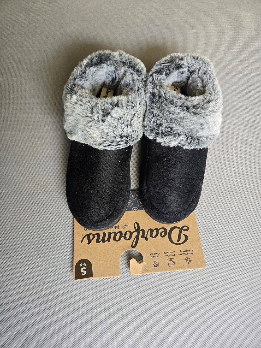 Dearfoams Women’s Slippers Black Faux Fur Size Small 5-6 New With Tags NWT